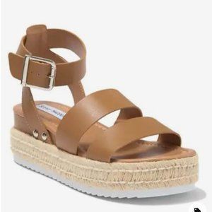 Steve Madden Codes Espadrille Platform Sandal Strappy Buckle in Beige Tan